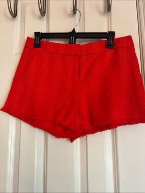 Trina Turk Women's Orange Red Tailored Frayed Hem Shorts